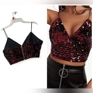SweatyRock Women’s Red Sequins Spaghetti Strap V Neck Top Brand New